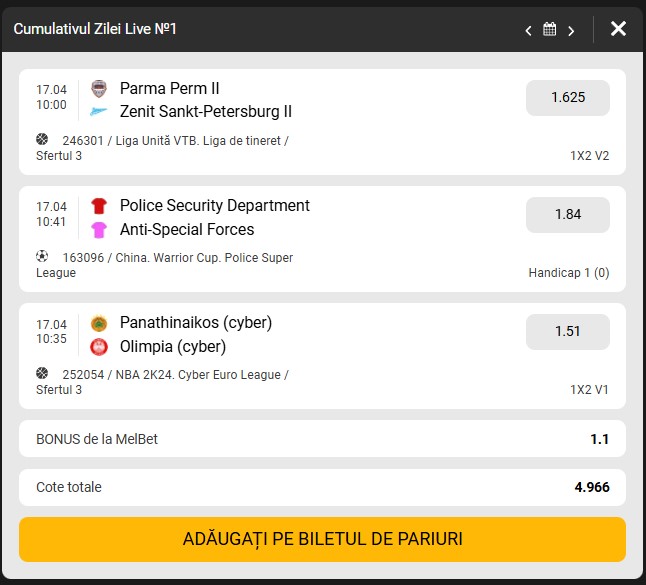 Pariuri sportive live la casa de pariuri Melbet